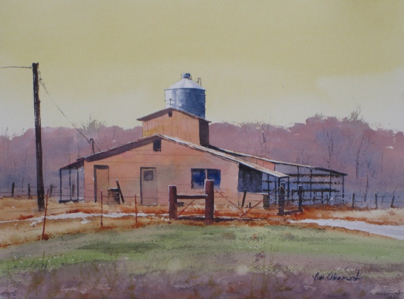 landscape, farm, field, rural, arkansas, lonsdale, barn, original watercolor painting, oberst